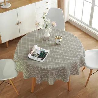 Runde Tischdecke Abwaschbar Baumwolle Leinen Tischtuch, Treer Staubdicht Pflegeleicht Einfache Geometrie Tischdecken Nordischen Stil für Home Küche Party Tischdecke Decor (Grau,Durchmesser 150cm)