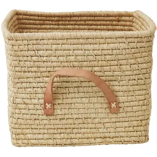 RICE Rice Aufbewahrungskorb Einfarbig mit Lederschlaufen, L30 x B30 x H25cm, natur