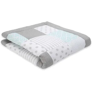 emma & noah Krabbeldecke Baby, 120x120 cm, Groß und Gepolstert, Bio-Baumwolle, Oeko-TEX Zertifiziert, Babydecke, Weiche Spieldecke & Laufgittereinlage für Jungen & Mädchen (Patchwork Essential Grau)