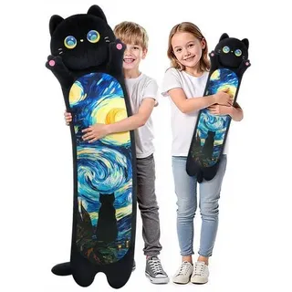 Mewaii 130CM Kuscheltier Kawaii Langes Katzen Plüsch Kissen Schwarze Katze Stofftiere Plüschtier Ausgestopftes Tier Spielzeug Kuschelkissen Geschenk