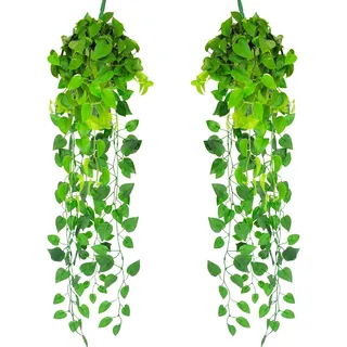 WWW Künstliche Hängepflanzen, 2 Stück, künstliche Efeu, gefälschte Rankenblätter für Wand, Hochzeit, Zuhause, Zimmer, Küche, Außendekoration