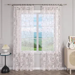 Delien Gardinen Ausbrenner Gardinenschals Modern Transparente Gardinen mit Blumenmuster Fenster Dekoschals Landhaus Wohnzimmer Vorhang mit Kräuselband 1 St. Rosa,BxH 140x175cm