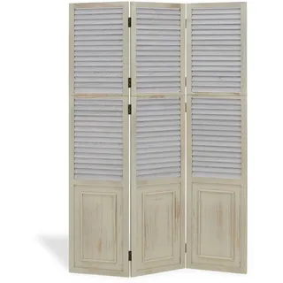 Homestyle4u Paravent Holz 3-Teilig Raumteiler Sichtschutz Grau Vintage | Faltbare Spanische Wand im Lamellen-Design, 120x170 cm, blickdichter Raumtrenner aus stabilem Echtholz, fertig montiert