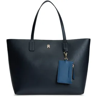 Tragetasche TOMMY HILFIGER "TH ICON TOTE", Damen, Gr. B/H/T: 46,5cm x 29,5cm x 15cm, dunkelblau, Lederimitat, Taschen, Damen Handtasche, Shopper mit doppeltem Henkel