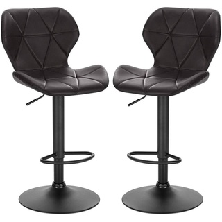 Woltu Barhocker (2 St), Barstuhl Tresenhocker Bistrohocker Retro höhenverstellbar und drenbar aus Kunstleder Metall mit Rückenlehne Antrazit