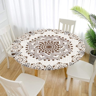Morbuy Rund Tischdecke Elastisch, Rund Tischdecken 3D Wasserdicht Lotuseffekt Abwaschbar Abwischbar Tischtuch für Dekoration Küchentisch Garten Outdoor (100cm,Mandala)