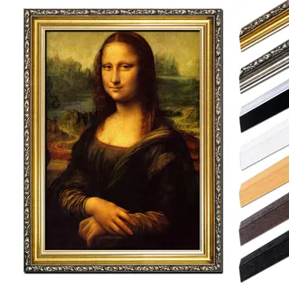 Bilderdepot24 Bild mit Rahmen - Leonardo da Vinci Mona Lisa 40x50 cm - Gerahmtes Leinwandbild Alte Meister - Antiker Rahmen Gold Barock, Klassisch