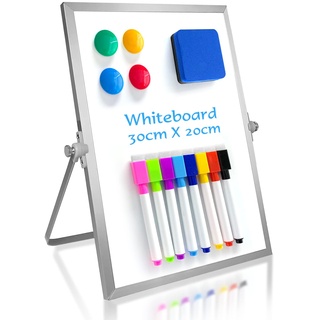 OWill Whiteboard Magnetisch,30 x 20 cm magnettafel kinder,whiteboard klein mit ständer,schreibtafel abwischbar mini whiteboard,tragbare doppelseitige white board,für Schule & Haus und Büro