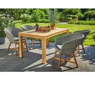 Gartenmöbel-Set Laura/Pauline  (5 -tlg., Akazie/Aluminium/Polyrattan, Naturbraun/Bambus Grey)