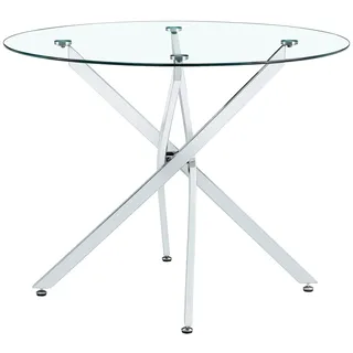 STILVORA Esstisch Glas & Metall Silber/Transparent rund 88x88x75 cm für 2-4 Personen