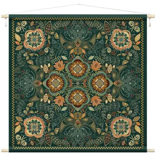 Bilderdepot24 Wandteppich modern Boho Muster Paisley Orientalisch Spirituell grün, quadratisch, Höhe: 2.6 mm, großes Wandbild aus Natur-Baumwolle Wandbehang Stoffbild Tuch Wollseil grün 90 cm x 90 cm x 2.6 mm