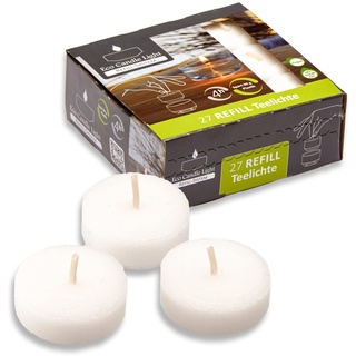 Candelo 27er Set Eco Refill Kerzen Ambiente - plastikfreie Teelichter Weiß - Wachsrohlinge ohne Hülle zum Nachfüllen - ohne Duft - 4 Std. Brenndauer