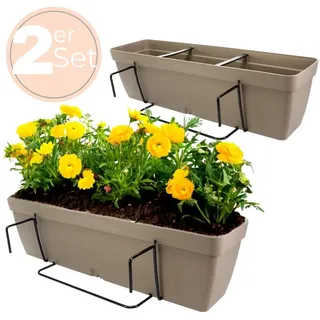 GarPet 2x Blumenkasten Balkongeländer Balkon Blumenkasten Balkonkasten mit Halterung Balkonkasten Geländerkästen Balkonkasten mit Wasserspeicher 50 cm
