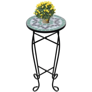 Makastle Mosaiktisch Gartentisch Bistrotische Blumenhocker Rund 30 x 60 cm Metall Mosaik Tisch Beistelltisch Balkontisch Terrassentisch Blumenständer Garten Balkon Indoor Outdoor, Grün