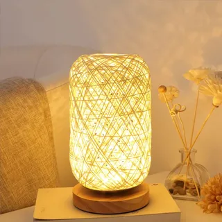 GUANSHAN Tischlampe aus geflochtenem Hanfseil, dekorative Tischbeleuchtung, rustikales Nachtlicht, Nachttischlampe, Stimmungslicht für Schlafzimmer, Wohnzimmer, Café, Beige