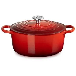 LE CREUSET Bräter Runder Bräter 26cm Kirschrot Gusseisen - Signature, Gusseisen (1-tlg), Le Creuset Kochgeschirr, zum Kochen und Servieren rot