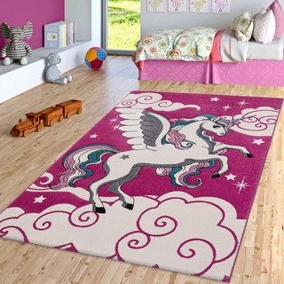 TT Home Kinderteppich Pink Fuchsia Das Fliegende Einhorn Spielteppich, Größe:160x230 cm