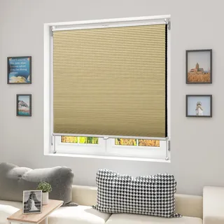 WOLTU Wabenplissee ohne Bohren verdunkelung Thermo Doppelplissee Klemmfix Zweifarbig 100x120 cm Beige-Weiß, Plissee Faltrollo Sonnen-, Sicht- & Schallschutz, Jalousie Plisseerollo für Fenster & Tür