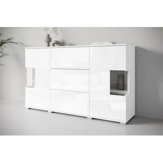 OTTO home Sideboard Kenia (1 St), Sideboard mit 3 Schubladen, 6 Fächern, Glastüren, Breite 150 cm weiß