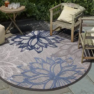 Impression Outdoor Teppich Wetterfest - Balkon Teppich Wasserabweisend - Grau-Blau, 150 cm Rund