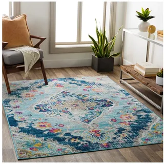 Livabliss Teppich ADEN, rechteckig, Höhe: 10 mm, Vintage Orientteppich, Kurzflor Boho Wohnzimmerteppich, Läufer blau 200 cm x 275 cm x 10 mm