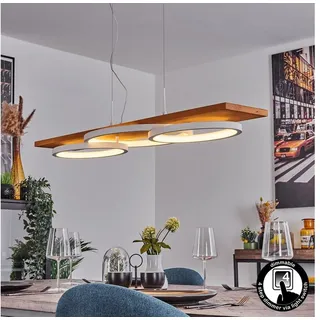 hofstein Pendelleuchte »Palermo« moderne Hängelampe aus Metall/Holz/Kunststoff in Natur/Weiß, 3000 Kelvin, Höhe max. 151cm, dimmbar über Lichtschalter, 4700 Lumen, 1xLED 40 Watt beige
