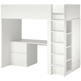 IKEA SMÅSTAD Hochbett weiß mit Rahmen/mit Schreibtisch 3 Schubladen