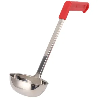 Suppenkelle – Edelstahl-Schöpfkelle mit Rotem Griff – Edelstahl-Anti-Verbrühungs-Multifunktions-Küchenkelle mit Gebogenem Griff – Zum Kochen von Suppensauce in der Küche (120 ml)