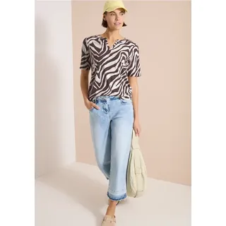 CECIL T-Shirt mit Split Neck mit Print - Braun