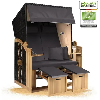 Strandkorb Hanse Strandkorb Strandkorb 2-Sitzer Ostsee Volllieger Beige Anthrazit, BxTxH: 120x80x160 cm, Ostsee Volllieger, Ostsee 2-Sitzer Modell 2025, Stabiles Wacholder mit handgefertigtem Polyrattangeflecht grau