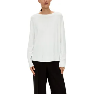 Longpullover S.OLIVER BLACK LABEL Gr. 42, weiß (white) Damen Pullover Rundhalspullover mit Drop-Shoulder Look