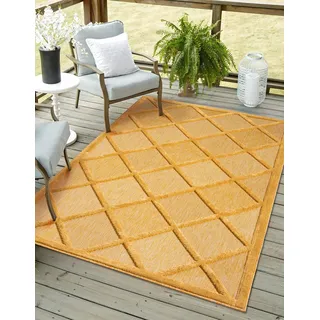 Myflair Outdoorteppich "Amara, LAGERRÄUMUNG", gelb, B:240cm H:8mm L:320cm, Polypropylen, MYFLAIR MÖBEL & ACCESSOIRES, Teppiche, Outdoorteppich, Uni Farben, Hoch-Tief Effekt, Outdoor geeignet, Balkon, Terrasse