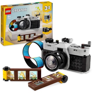 LEGO Creator 3in1 Retro Kamera Spielzeug mit 3 Modellen für Mädchen und Jungen, Büro- und Zimmer-Deko, Baue um in Fernseher oder Videokamera, Geschenk für kleine Fotografen ab 8 Jahren 31147