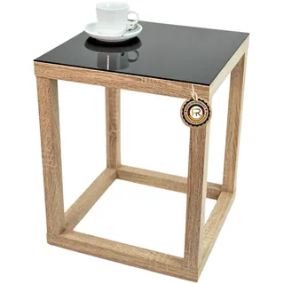 Beistelltisch, Couchtisch, Blumensäule, Dekosäule, Cube, Gestell Sonoma Eiche, Glas Schwarz, Verschiedene Größen (20 x 20 x Höhe 40cm)