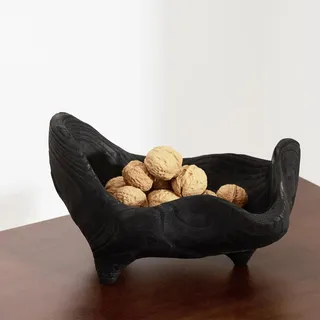 DN DECONATION Deko Schale Schwarz aus Eichenholz Dekoschale Unregelmäßig Holzschale Teak Bonbon Schale 23,5x14 cm Ablageschale Natur Schlüsselablage für Tischdeko Wohnzimmer, Küche, Flur