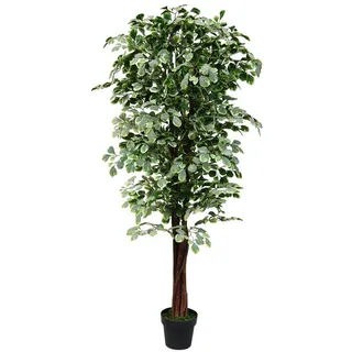 Decovego Kunstpflanze Ficus Benjamin, Kunstbaum im Topf, mit Echtholzstamm, Höhe 180 cm