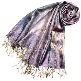 Lorenzo Cana Luxus Pashmina Damenschal Schaltuch jacquard gewebt 100% Seide 70 x 190 cm Paisley Muster Seidenschal Seidentuch Seidenpashmina harmonische Farben 78083 - 70 x 190 cm
