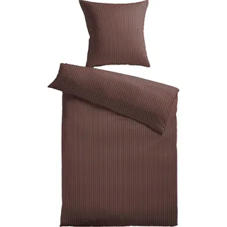Kinzler Damast-Streifen gestreift Mikrofaser Braun 155 x 220 cm + 2 x 80 x 80 cm