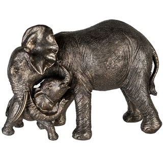 Casablanca Deko Figur Skulptur - Elefant Zambezi mit Jungem - grau/Gold - 29 x 21 cm