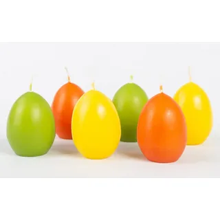 INNA-Glas Formkerze Ostereier Kerzen LEONITA, 6 Stück, gelb-orange-grün, 6cm, 4,5cm, 7h bunt