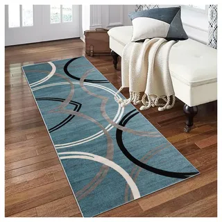 Siunwdiy Läufer Flur Teppich 50 x 280 cm, Lang Küche Teppich,Blau Bettumrandung Läufer, Modern Flur Läufer Teppich, rutschfest Waschbar, für Wohnzimmer, Flur, Schlafzimmer, Esszimmer