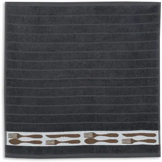 KRACHT, Geschirrtuch Frottier, Messer+Gabel schwarzgrau, 50/50 cm, 100% Baumwolle