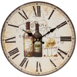 Myflair Möbel & Accessoires Wanduhr Wanduhr VINO creme weiß Weinflaschen shabby chic D34cm Uhr im Landhaus