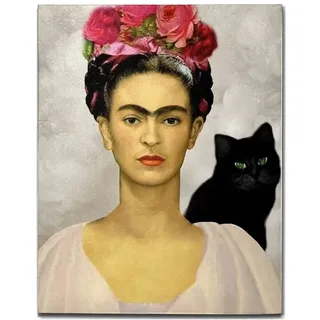 Frida Kahlo Bildgrafik Leinwand Wandkunst Blume Frau Und Schwarze Katze Frida Kahlo Selbstporträt Ölgemälde HD-Druck Malerei Poster Home Decor,50×70cm