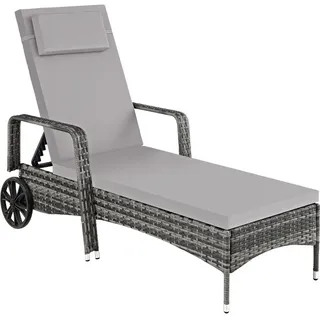 Tectake Rattan Sonnenliege 200 x 70 x 33 cm Grau