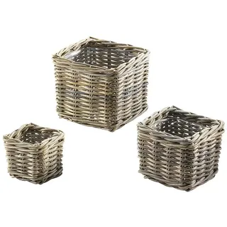 Kobolo Übertopfe 3er Set eckig Rattan Grau