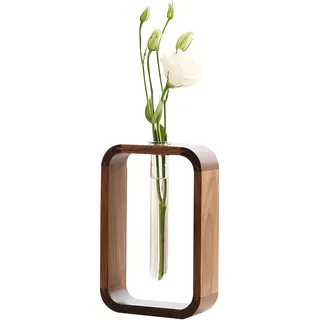 Gwezmxs Reagenzgläser mit Ständer, Kleine Blumenvasen mit Holz Halter, Reagenzglasständer für Blumen, Reagenzglas Vase für Hydrokultur Pflanzen