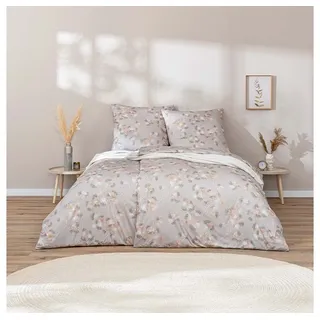 Estella Mako Jersey Bettwäsche 135x200 Rumi Kiesel grau Blätter Äste 6963-800