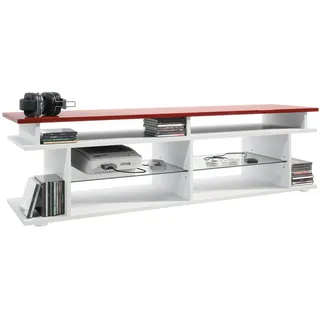 Vladon Movie Lowboard 138,5 x 39 x 37,5 cm Weiß matt/Bordeaux Melamin