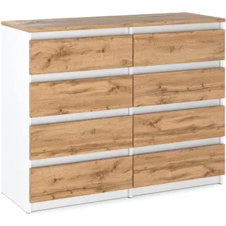 MRBLS_HOME Kommode mit 8 Schubladen - Holz Sideboard 120 x 92,5 x 33,5 cm (B/H/T) - Schmale Kommode für Schlafzimmer & Flur - Regal mit Schubladen - Schrank mit Schubladen (Weiß Matt - Wotan)